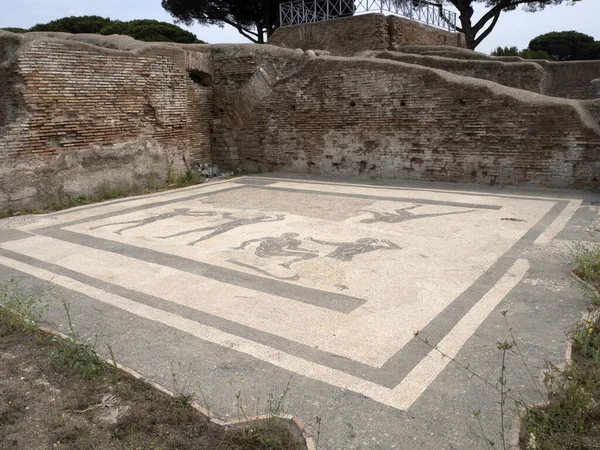 Ψηφιδωτό Δαπέδου Παλιά Αρχαία Ερείπια Αρχαιολογικού Χώρου Ostia — Φωτογραφία Αρχείου