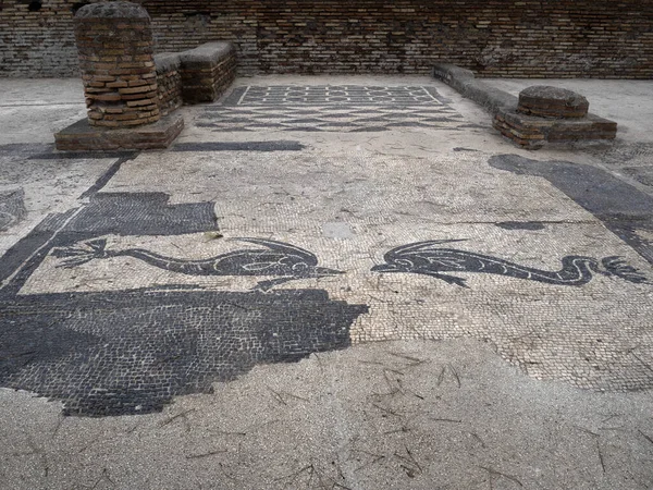 Kommerzielle Aktivitäten Mosaik Korporation Alte Antike Archäologische Stätte Ruinen Ostia — Stockfoto