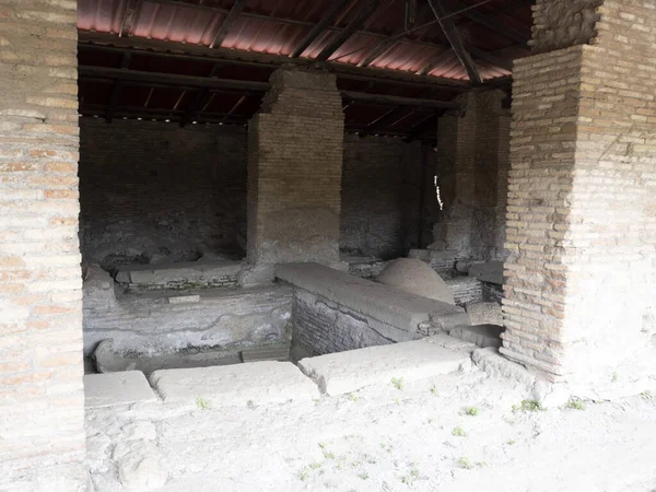 Starý Starověký Ostia Archeologické Naleziště Zříceniny Plné Prádelny — Stock fotografie