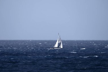 Büyük dalgalarda küçük yelkenli.