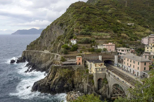 Riomaggiore Cinque Terre Malerisches Dorf Ligurien Italien Bahnhof — Stockfoto