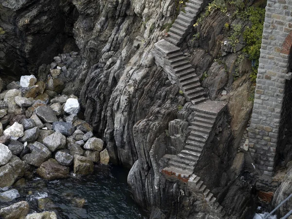 Каменная Лестница Riomaggiore Cinque Terre Pictoresque Village Liguria Italy — стоковое фото