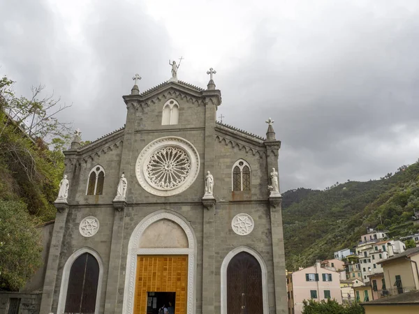 Kerk Van Riomaggiore Cinque Terre Pictoresque Dorp Liguria Italië — Stockfoto