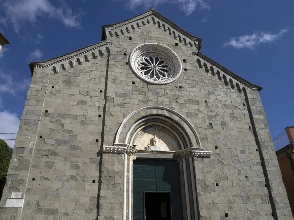 Manarola Cinque Terre Pictoresque Köy Liguria Eski Kilise — Stok fotoğraf