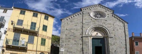 Manarola Cinque Terre Pictoresque Köy Liguria Eski Kilise — Stok fotoğraf