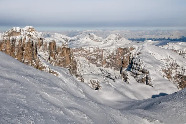 Dolomites aerial sky view taken from Helicopter in winter — Stock Photo, Image