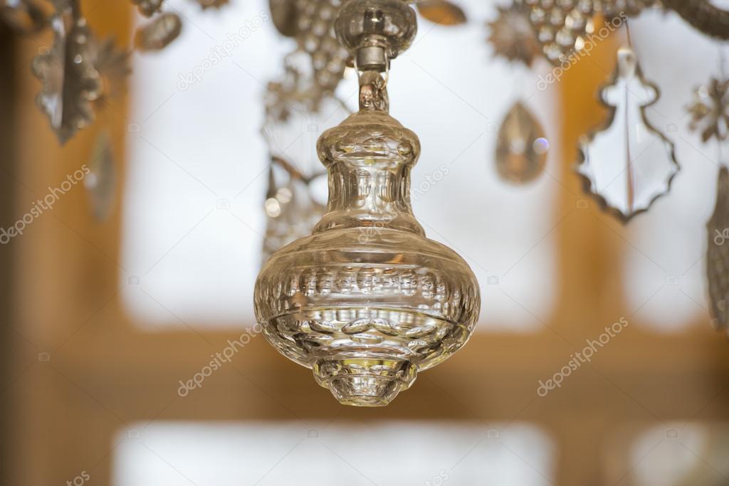 glass pendant detail of hall chandelier