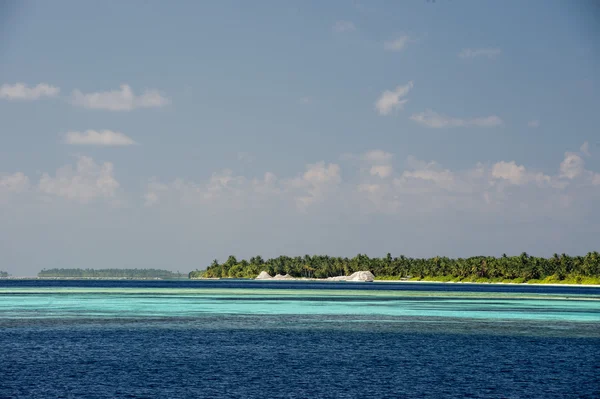 Maldivas tropical paraíso praia cristal água coco árvore ilha — Fotografia de Stock