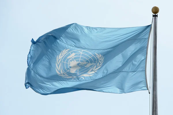 Agitant les nations unies drapeau de l'ONU — Photo