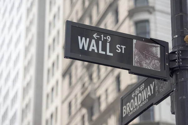 NOVA IORQUE - EUA parede rua bolsa de valores sinal — Fotografia de Stock