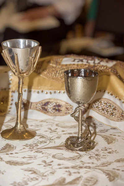 Bar mitzvah drinking silver goblet — Stock Photo, Image