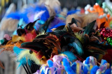 Cat toys made out of feathers playing stick for kittens detail