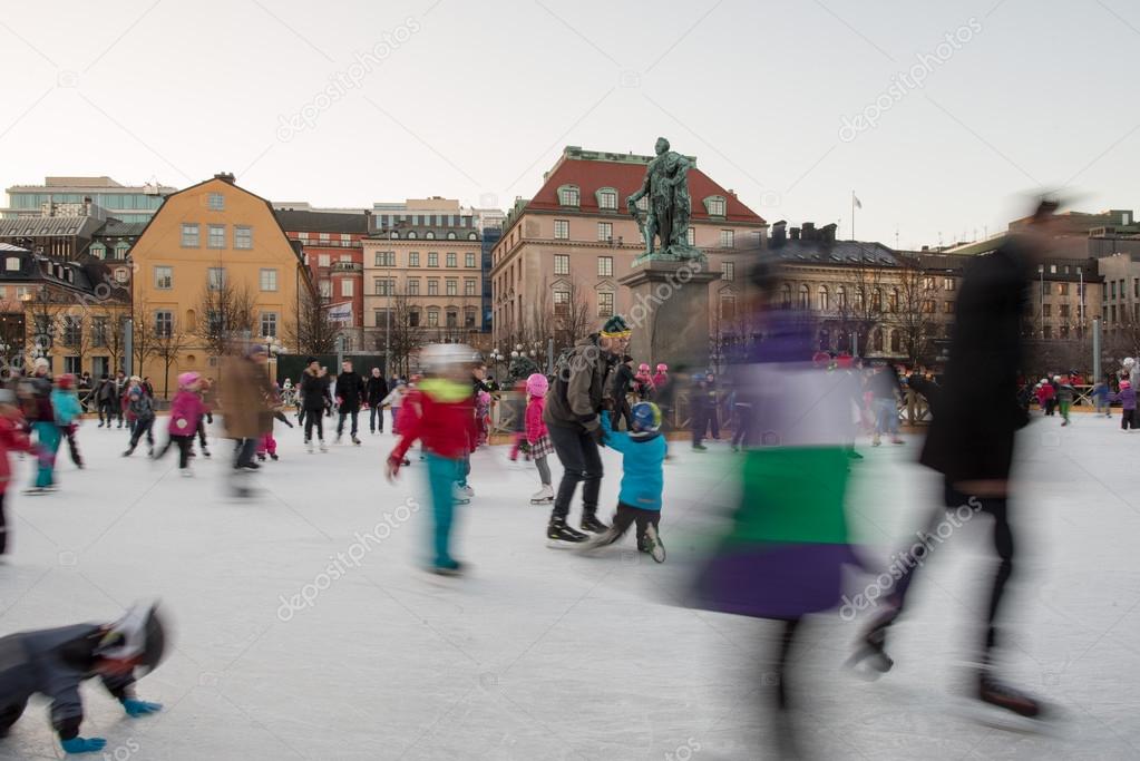 STOCKHOLM, SWEDEN - DECEMBER 29 2013, people while ice skating in stockholm main place