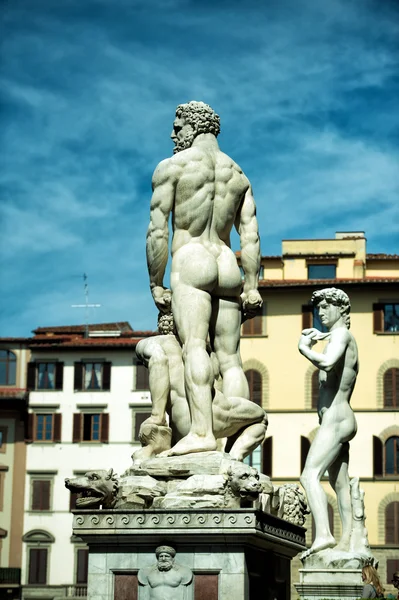 Firenze Piazza della Signoria Statua in stile vintage — Foto Stock