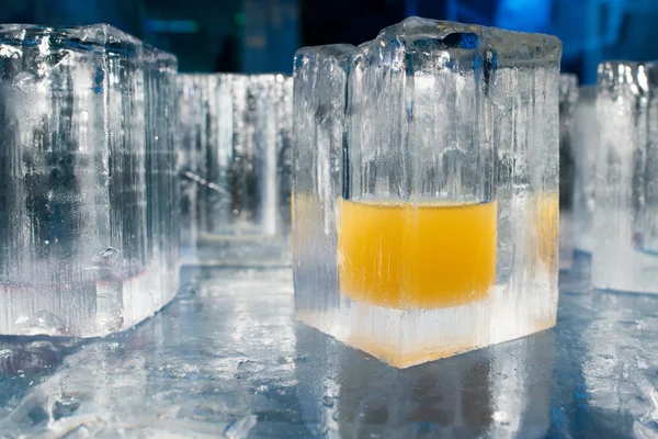 Ice blocks glasses in a ice hotel bar pub — Stock Photo, Image