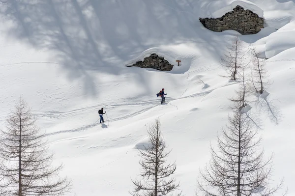 Escursionisti neve sulle Alpi in Italia — Foto Stock