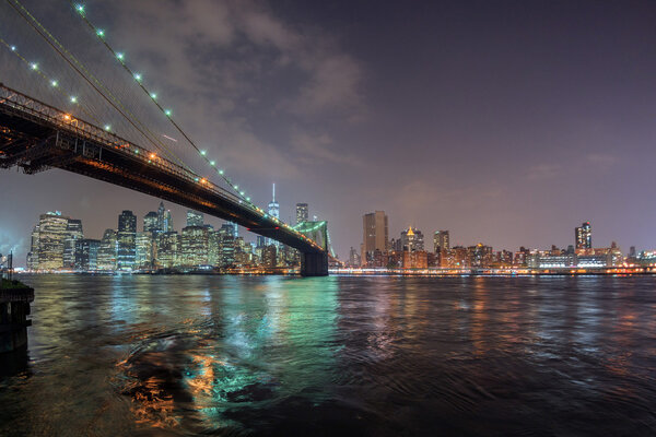 New york city manhattan night view from brooklyn