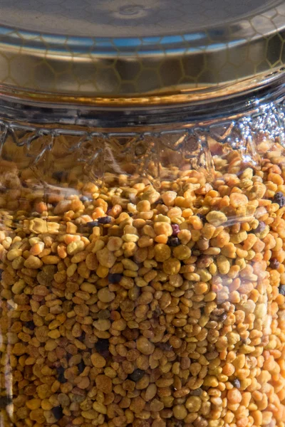 Pollen glass jar at the market — Stock Photo, Image