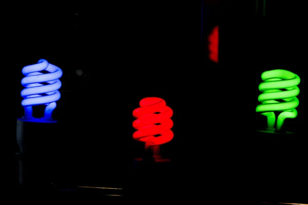 Lâmpada de néon no suporte de exposição — Fotografia de Stock