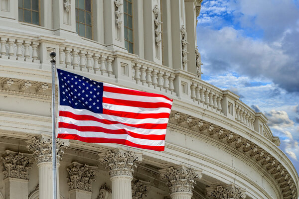 Washington DC Capitol detail on cloudy sky