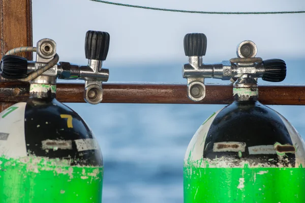 Tank on scuba diving boat — Stock Photo, Image