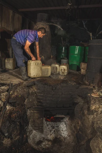 Mezcal ustası akvaryumdan ananası pişirip suyunu çıkartıp mezcal 'a dönüştürerek hazırlamak için mezcal' ı fırına koydu..