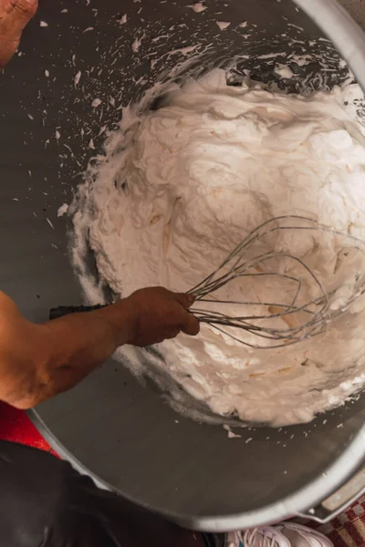 Artisanal Process Making Meringue Traditional Mexican Sweet Made Eggs Arina — Stock Photo, Image