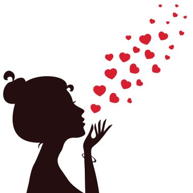 Silhouette of a girl blowing hearts away