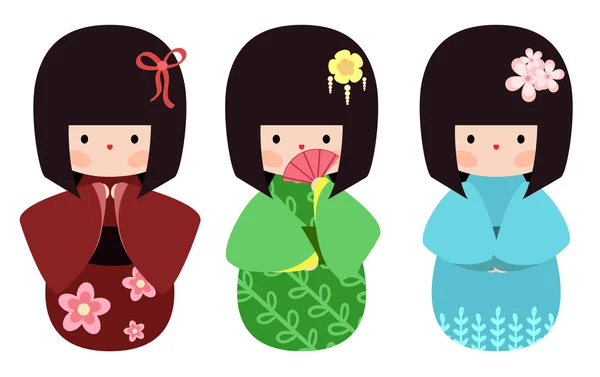 Conjunto de muñecas Kokeshi — Vector de stock