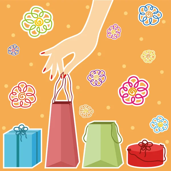 Διάνυσμα χέρι που κρατά μια τσάντα για ψώνια — Διανυσματικό Αρχείο