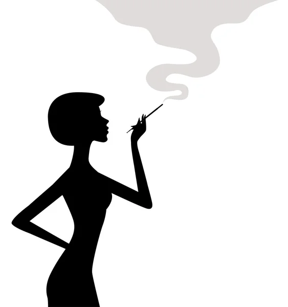 Silhouette of smoking woman — Stock Vector