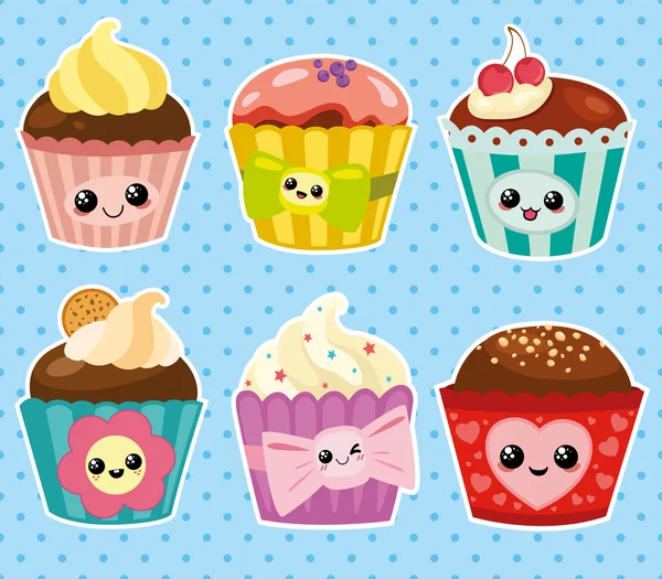 Ensemble de cupcakes de dessin animé — Image vectorielle
