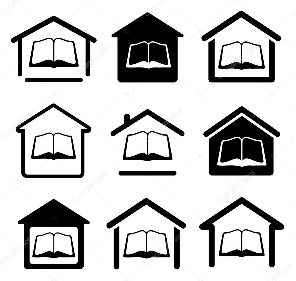 Books house. Icons set. Isolated on white background