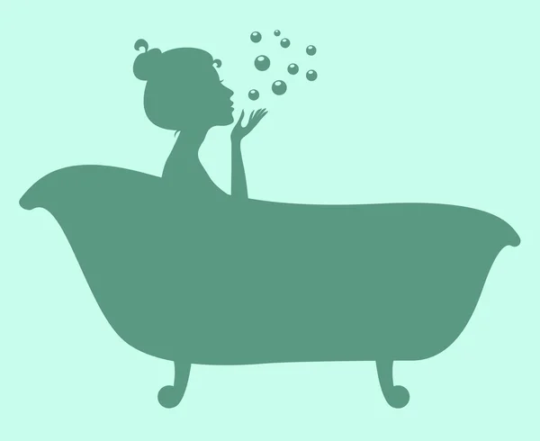 Woman in Bathtub Silhouette — Stock Vector