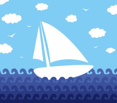 Dalga deniz ve gemi. 