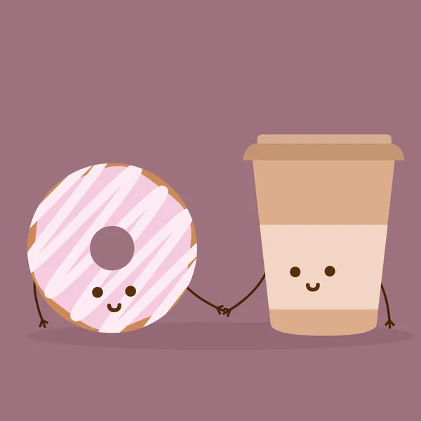Donut y café — Vector de stock