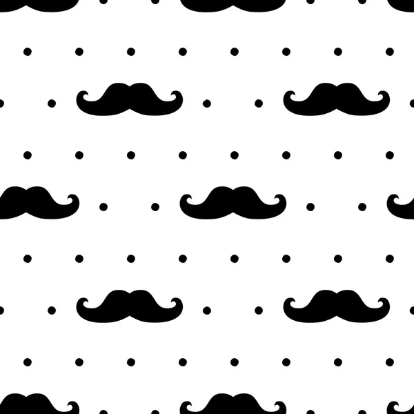 Seamless mustache pattern on polka dots background — Stock Vector