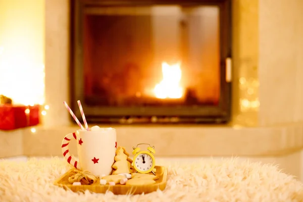 Photo Atmosphérique Avec Cheminée Sur Thème Noël Une Belle Tasse — Photo