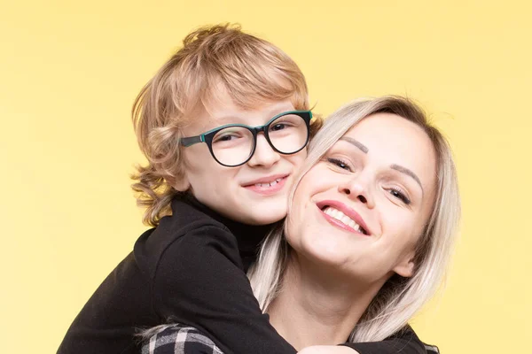 Portrait Happy Young Woman Her Son Faces Touching Each Other — Stock Photo, Image