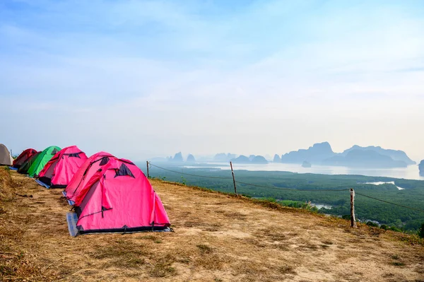 Point Vue Samed Nangchee Avec Tentes Lever Soleil Phangnga Thaïlande — Photo
