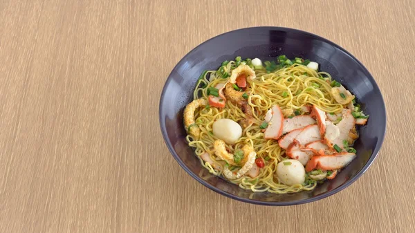 BBQ pork yellow noodle bowl — Stock Photo, Image