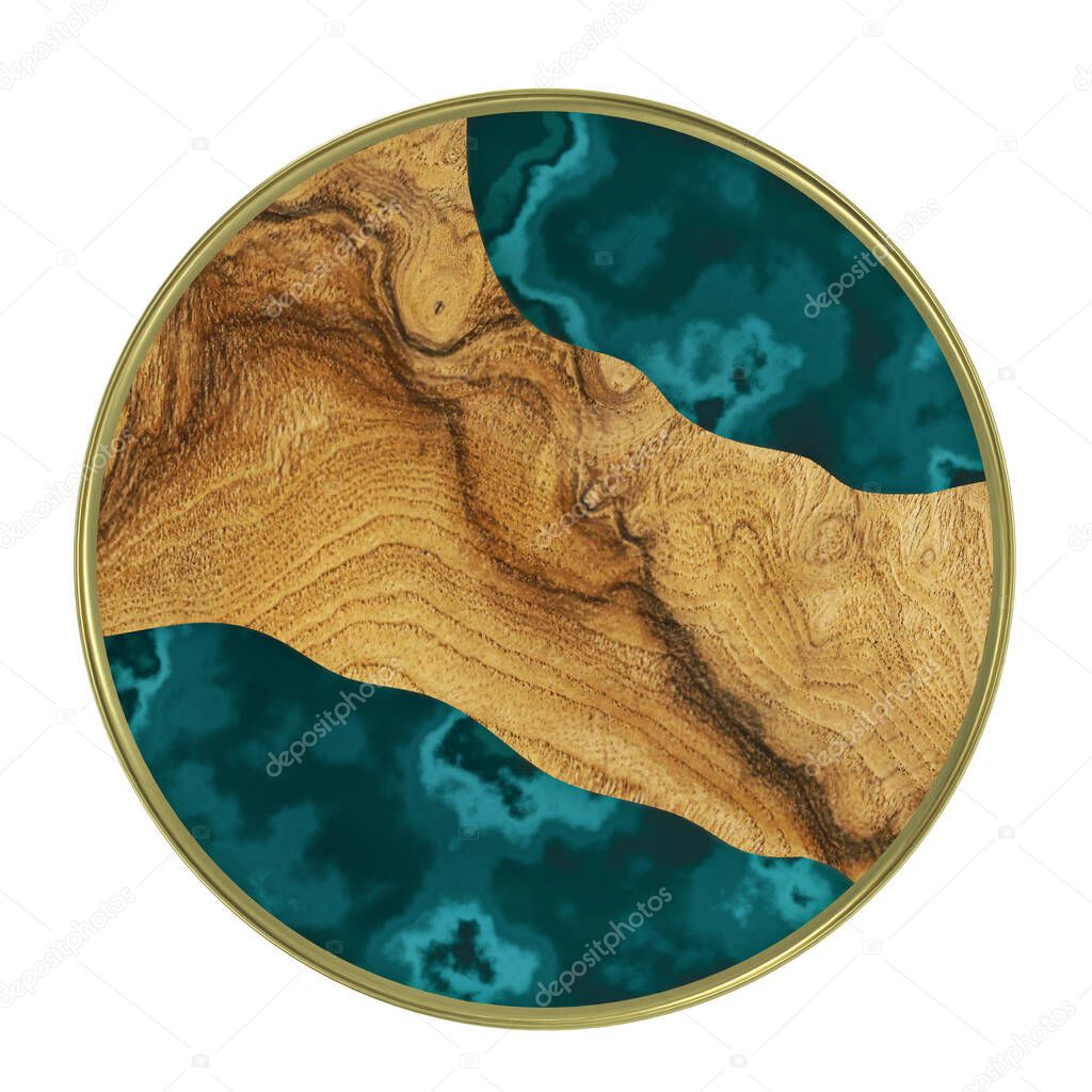 round table made of slab of wood and epoxy resin. 3D rendering
