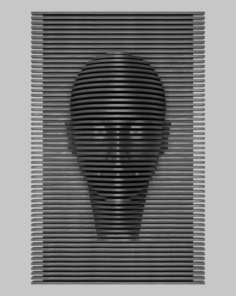 Parametrik tahta panel - insan kafası - yatay. 3B illüstrasyon