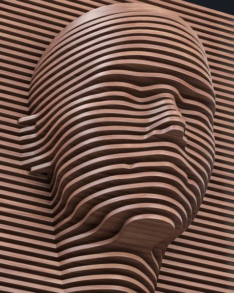 Parametrik tahta panel - insan kafası - yatay. 3B illüstrasyon