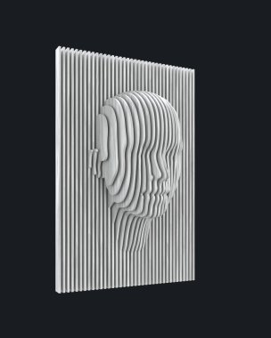 Parametrik tahta duvar paneli - insan kafası - yatay. 3B görüntüleme