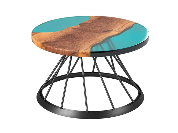 Live Edge Wooden Coffee Table Epoxy Resin White Background Illustration — Stock Photo, Image