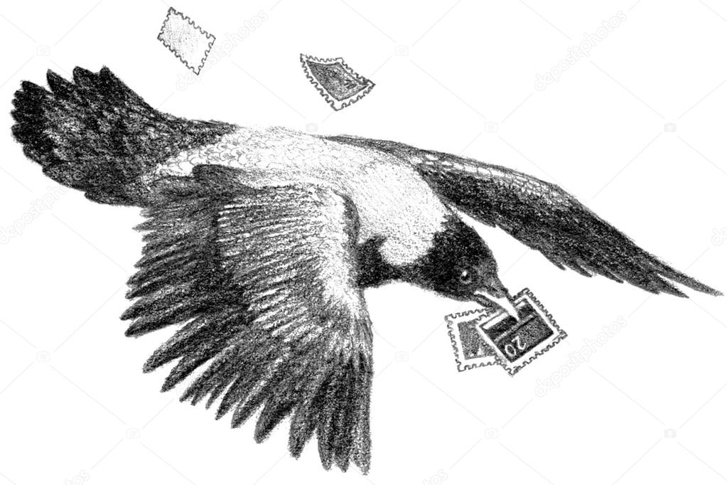 Crow with stamps