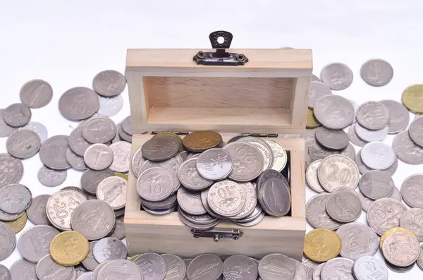 Malaysian Coin In A Box Shape like A Treasure Box — Stock Photo, Image