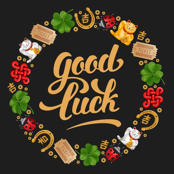Good Luck Card with Charms — Stock Vector