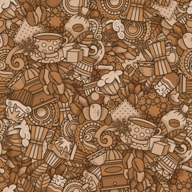 Kahve Dikişsiz Desen Doodle Style